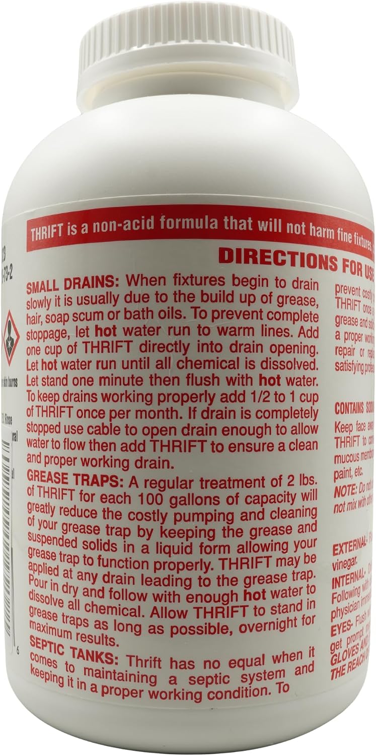 Thrift T-200 Odorless Drain Cleaner – Hot Water Activated Drain Cleaner for Small Drains, Grease Traps, Septic Systems & Sewer Lines – 2 Pound Bottles (Pack of 2)