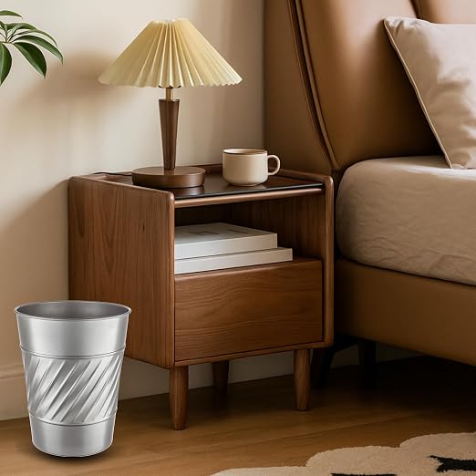 Monarch Abode Pewter Handcrafted Wave Embossed Metal Wastebasket - Image 8