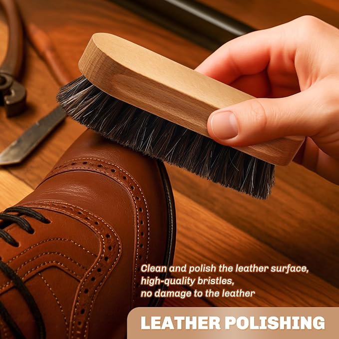 2 Pcs Horsehair Shine Shoes Brush Kit Polish Dauber Applicators Cleaning - Image 5