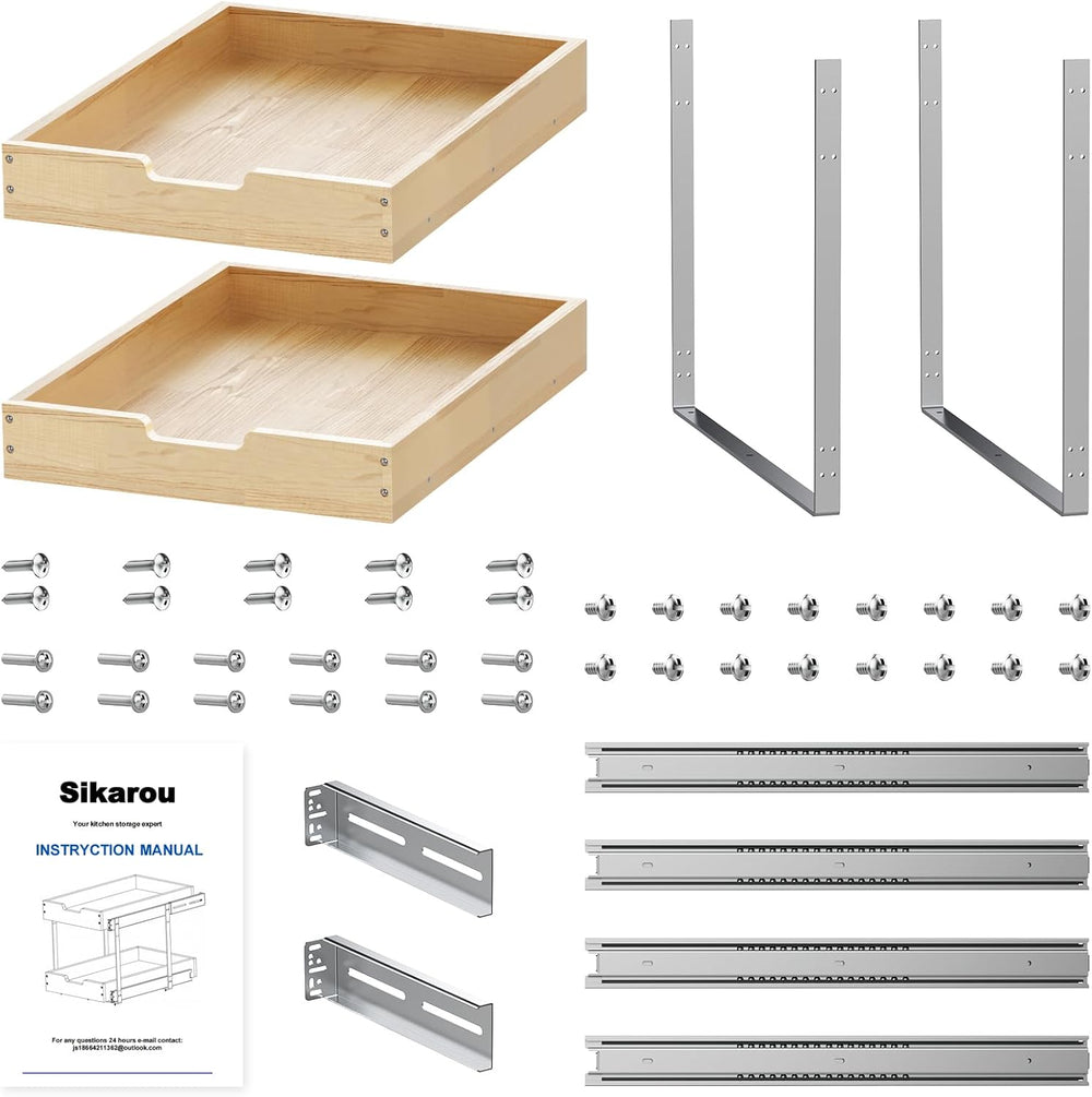Sikarou Wood Pull Out Cabinet Organizer 2 Tie 14" W x 21" D, Heavy-...