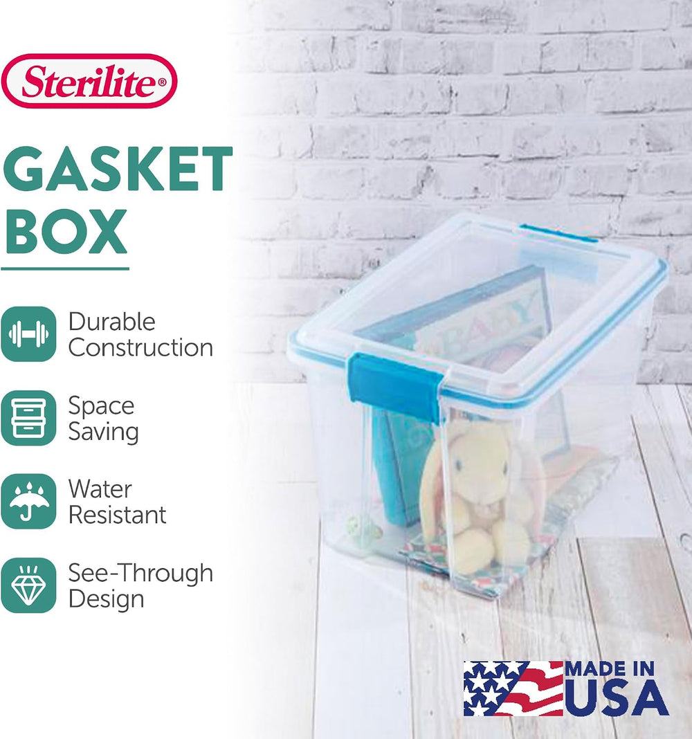Sterilite Gasket Storage Box with Lids for Home & Office, 20 Quart, 12-Pack