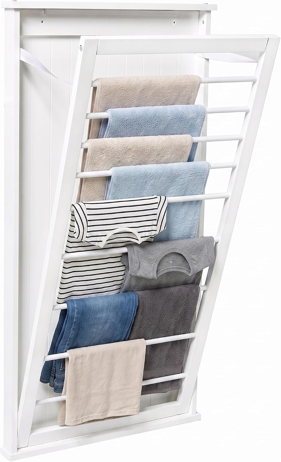 Honey-Can-Do Wall-Mount Wooden Clothes Drying Rack, 30 lb, White