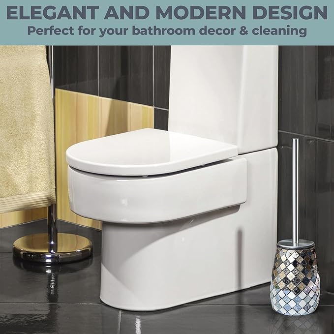 Escenzy Modern Toilet Brush and Holder Set Mosaic Glass | Non-Rustic Stainless - Image 3