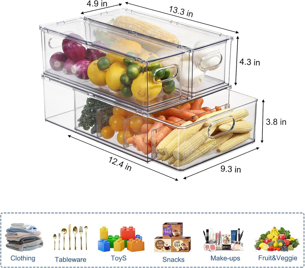Fridge Organizers and Storage Pull Out Drawer, 2 Small + 1 Large