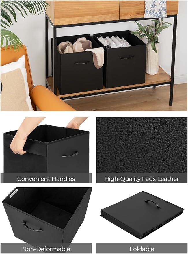 StorageWorks Black Storage Cubes, 13-inch Leather Bins - Image 3