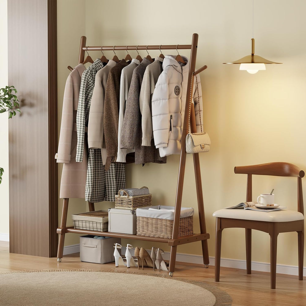 Muwuele Solid Wood Clothing Rack, Rolling Clothes Rack for Hanging Clothes, G...