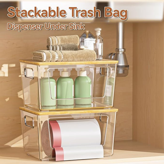 Trash Bag Holder with Bamboo Lid, Stackable Trash Bag Dispenser, Extra Large - Image 2
