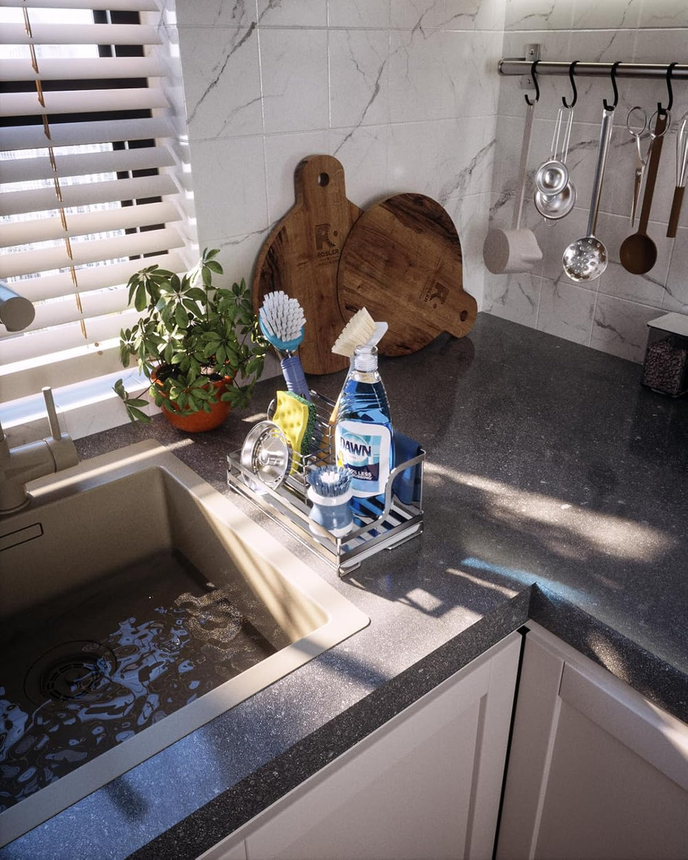 Consumest Sink Caddy, 5-in-1 Sponge Holder Kitchen Sink Caddy Organizer with ...