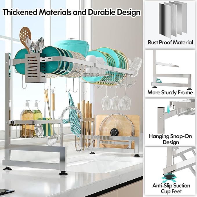 MAJALiS Over Sink Dish Drainer Drying Rack, 2 Tier Stainless Steel Dish Rack - Image 3