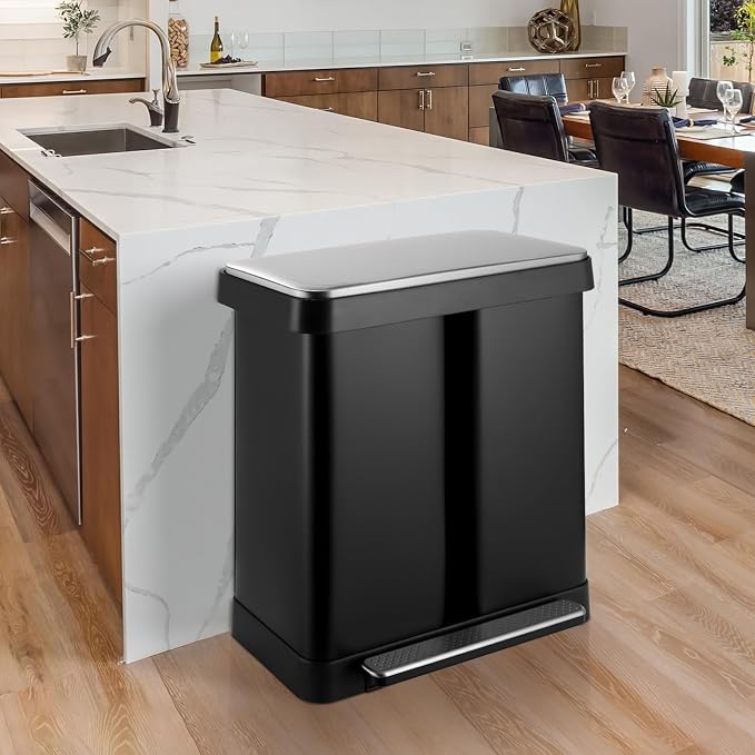 16 Gallon Dual Compartment Trash Can, Hands-Free Recycling Rectangular Garbage - Image 7