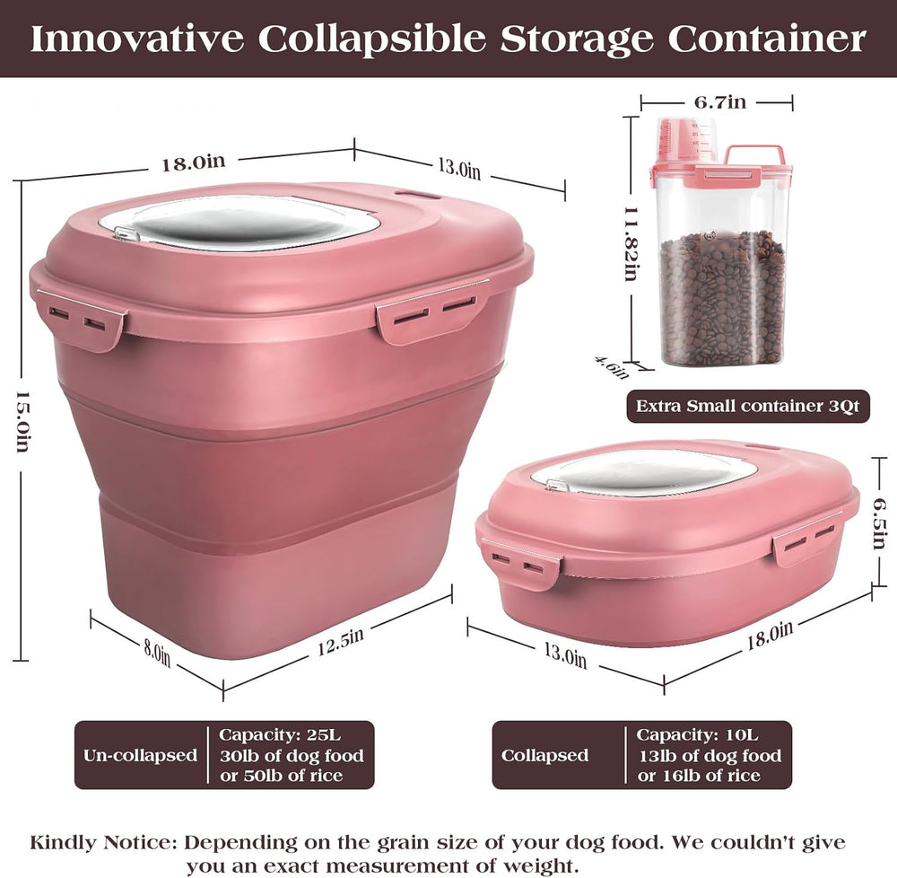 TIOVERY Dog Food Storage Container, Airtight Collapsible 13lb to 30lb Pet Foo...