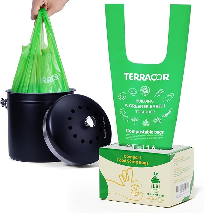 1.6 Gallon Compostable Food Scrap Bags Handle Tie by TerracorPackaging