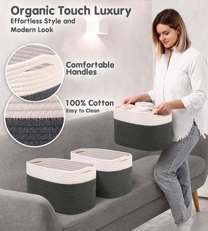 CHAT BLANC Cotton Rope Baskets for Organizing | Storage Baskets for Shelves | - Image 4