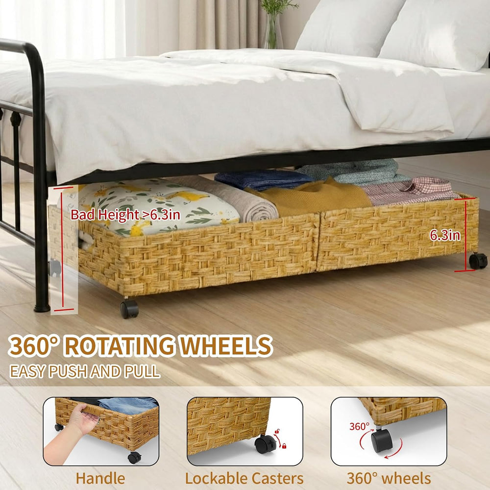 Under Bed Storage with Wheels, 31.5In/40L Large Rolling Underbed Storage Orga...