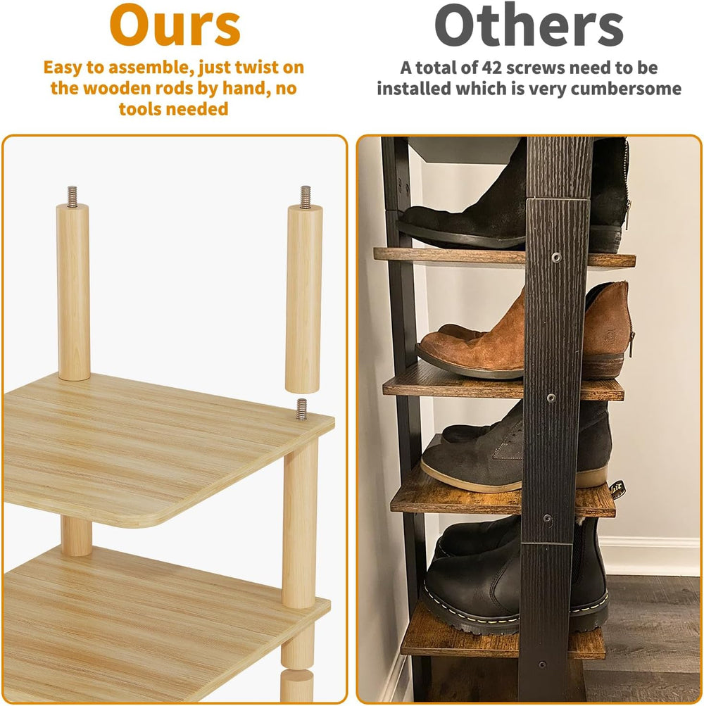 8 Tiers Vertical Shoe Rack Tall Narrow Shoe Tower Corner Shoe Rack, Natural