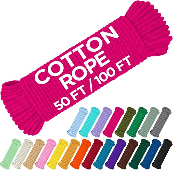 TECEUM Cotton Rope 3/16” – 100 FT – Strong All-Purpose Braided Rope – Natural by TECEUM