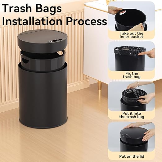Bathroom Trash Can with Lid 2.6 Gallon Stainless Steel TrashCans Automatic - Image 4