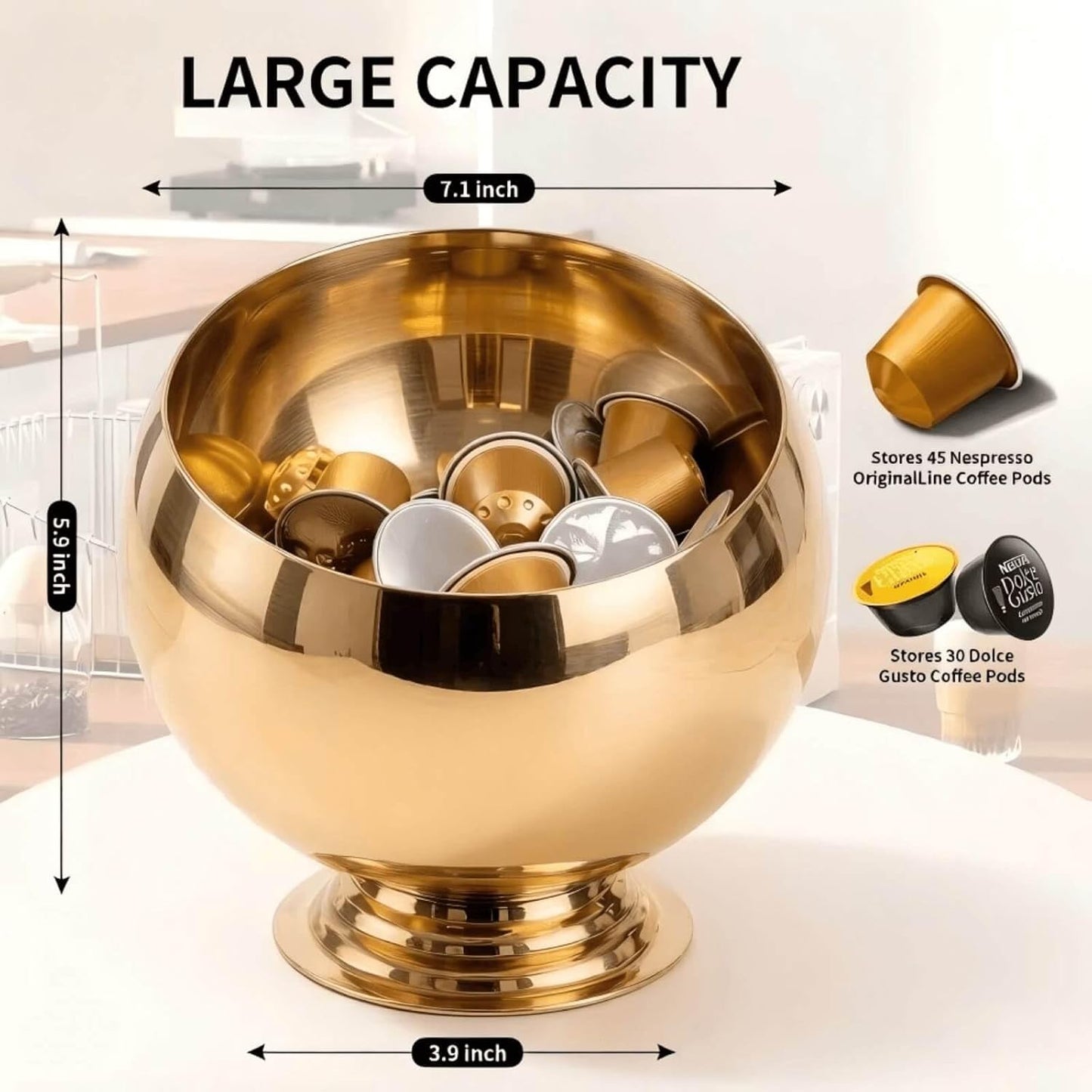 Coffee Pod Holder, Gold | Coffee Pod Storage, K Cup Holder, Espresso Pod Holder, Coffee Pod Organizer