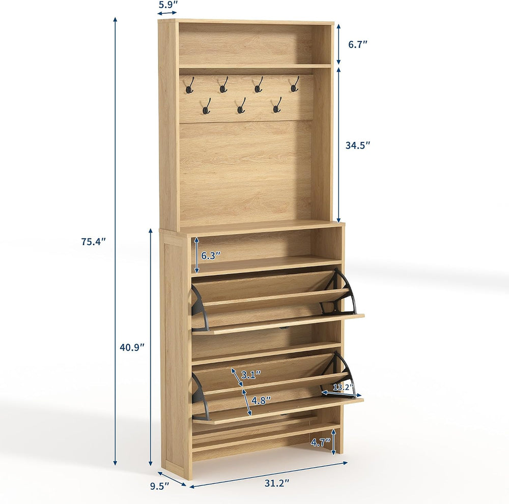 Garvee Shoe Cabinet with 2 Flip Drawers, 2-in-1 Hall Tree Shoe Storage Cabine...