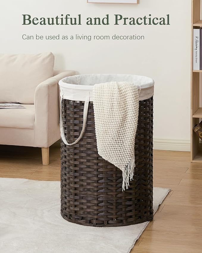 34.3 Gal Large Laundry Hamper Laundry Basket Round Handwoven Wicker Laundry - Image 8