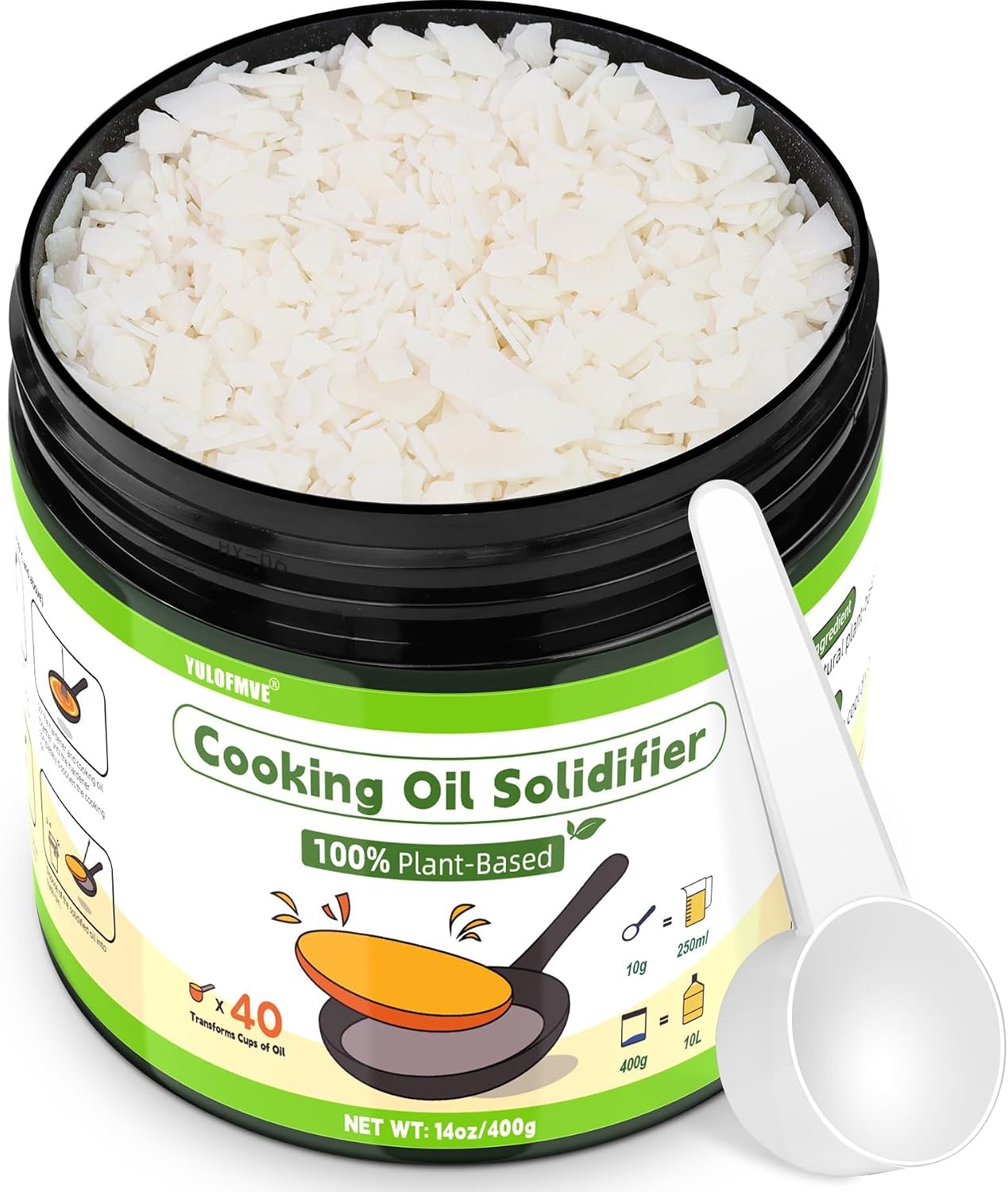 Cooking Oil Solidifier Powder, 14 oz Solidifies Up to 40 Cups from Mess, 100% Plant-Based Grease Hardener for Easy Disposal, No Clogged Drains, for Frying Oil and Bacon Grease