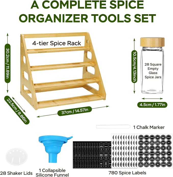4 Tier Bamboo Spice Rack Organizer - Image 3