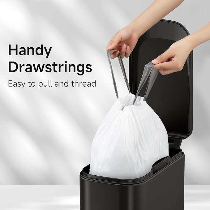 Drawstring 4 Gallon Trash Bags, Pre-Cut Strong Wastebasket Bin Liners - Image 5
