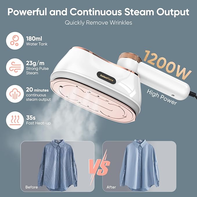 Steamer for Clothes & Iron 2in1, 1200W Travel Steam Iron, 5 Modes LCD, 180ml - Image 2