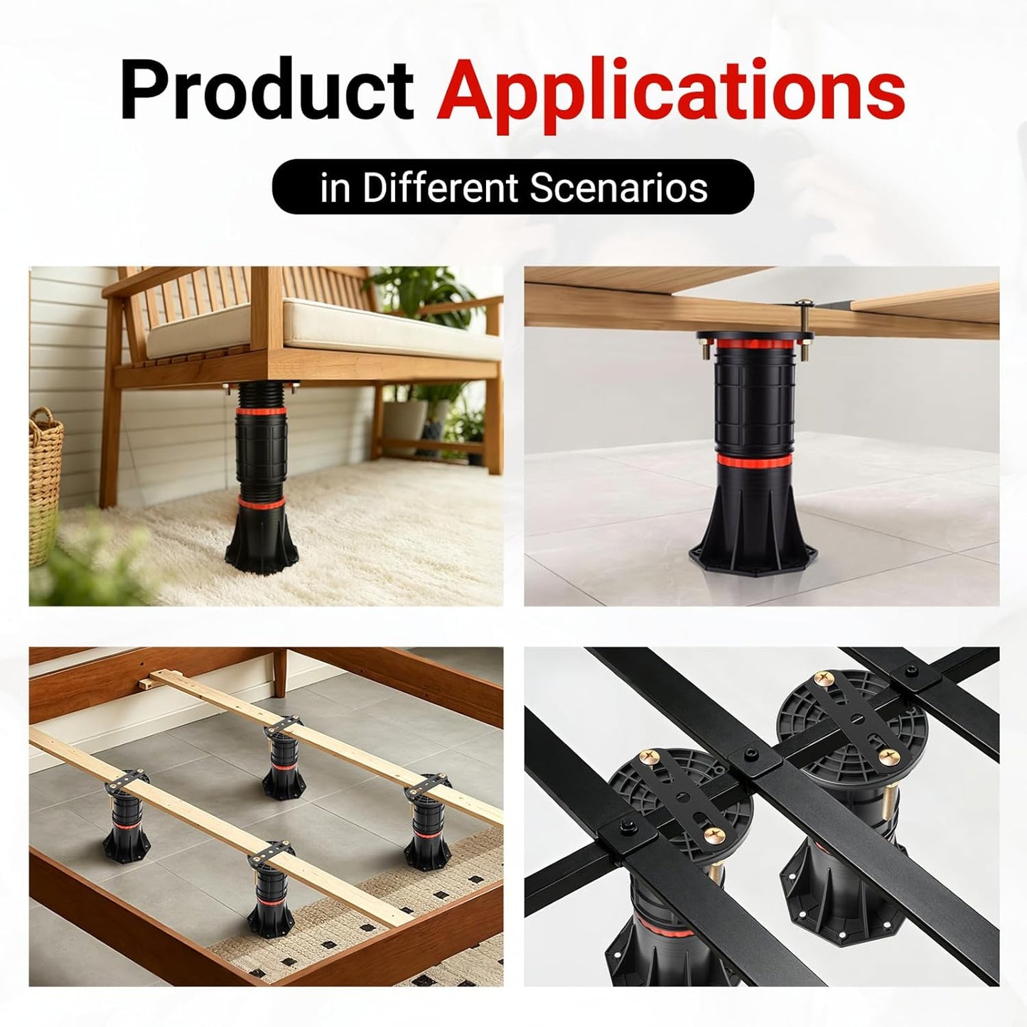 LOSCHEN 4 PCS Adjustable Bed Support Legs with Metal Fixing Accessories, 8.4-13.5 Inch，Heavy Duty Bed Frame Support Feet,Bed Support Reinforcement Parts Bed Slats Support Leg Bed Replacement Legs