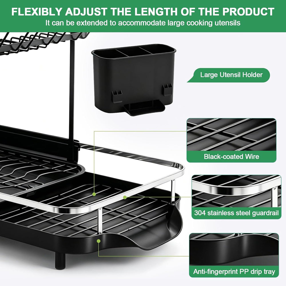 Dish Drying Rack for Kitchen Counter,2 Tier Large Expandable 15-22.4 in