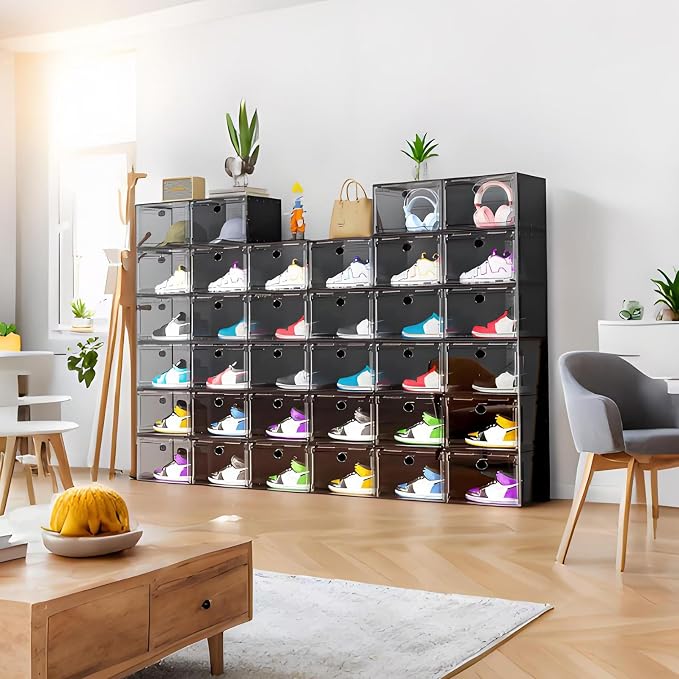 Large Shoe Boxes Clear Plastic Stackable, 8 Pack Drop Side Shoe Storage Boxes - Image 8