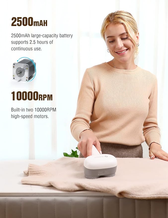 VASSON Fabric Shaver, Electric Lint Remover, Rechargeable Lint Shaver, Sweater - Image 3