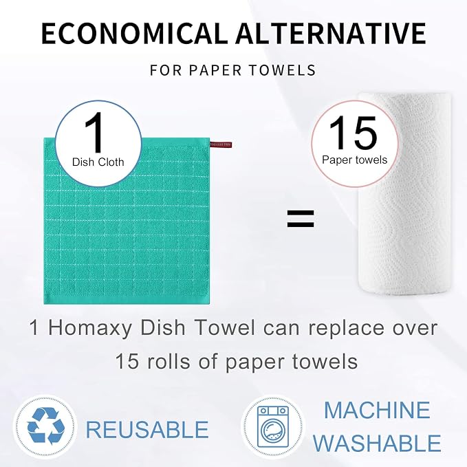 Homaxy 100% Cotton Terry Kitchen Dish Cloths, Ultra Soft and Absorbent Dish - Image 6