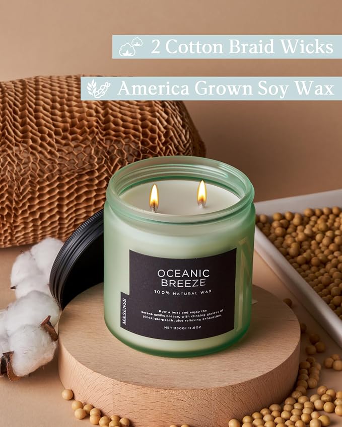 M&SENSE Candle Oceanic Breeze Scented, 11.6oz 70 Hour Long Lasting 2 Wick - Image 3