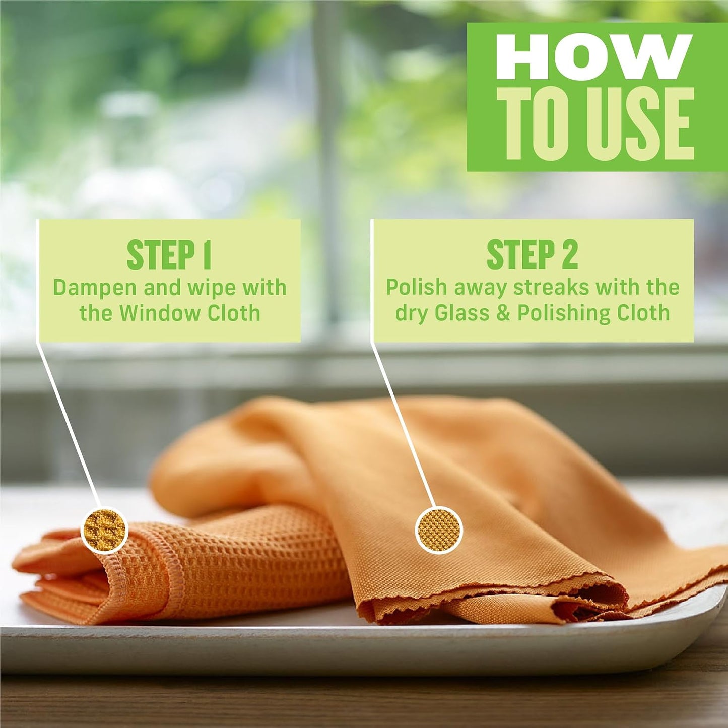 E-Cloth Microfiber Window Cleaning Cloth Kit - Glass Cleaning Cloth for Windows,Mirrors,Cars,Lenses,Eyeglasses,& More,Streak Free Clean,Machine Washable Reusable Towel - Tangerine Orange,(Pack of 2)