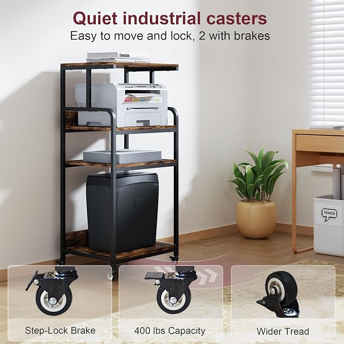 4 Tier Printer Stand with Storage Shelf, Large Tall Printer Table - Image 4