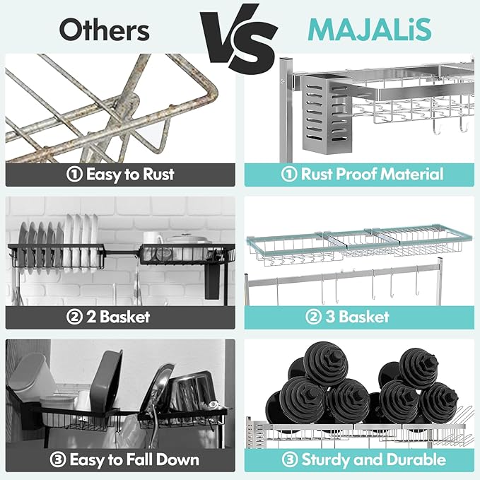 MAJALiS Over Sink Dish Drainer Drying Rack, 2 Tier Stainless Steel Dish Rack - Image 4