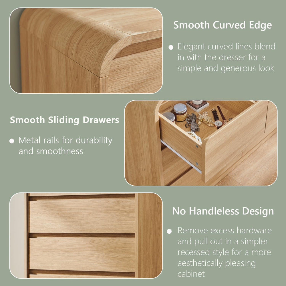 Aitjunz Modern 7 Drawers Dresser for Bedroom, 55" Tall Dresser, Natural Oak