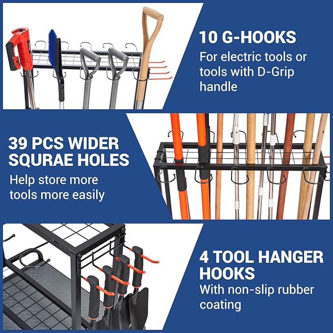 Garden Tool Organizer, Yard Tools Rack Holds 55 Long-Handled Tools/Rakes/Brooms - Image 2