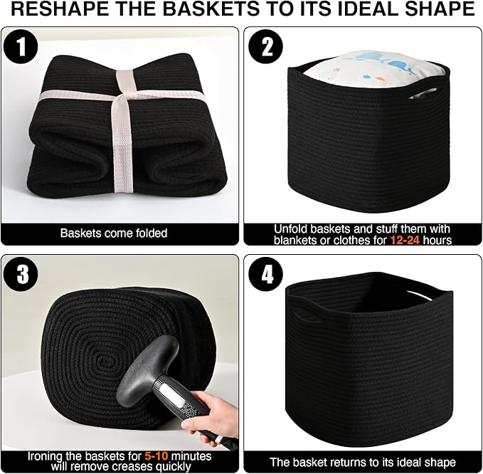 11 Inch Cube Storage Bins, Storage Cube Organizer Bins, Woven Cotton Rope Basket - Image 7