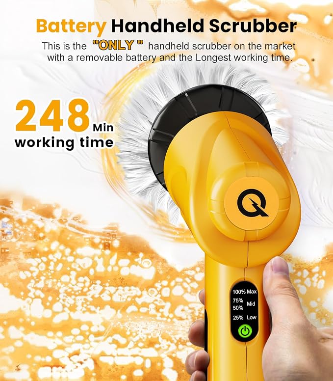 qimedo 5000mAh Battery Electric Spin Scrubber Q4, Handheld Scrubber - Image 2