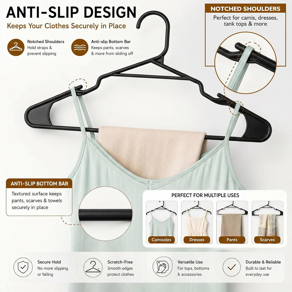 Lineshading 50 Pcs Slim Plastic Hanger Bulk Black Clothing Hanger Shoulder