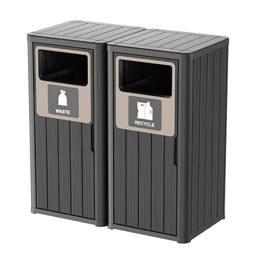 Outdoor Double Barrel Trash Can, Waterproof Resin Garbage Can by OutdoorLivingPerfected