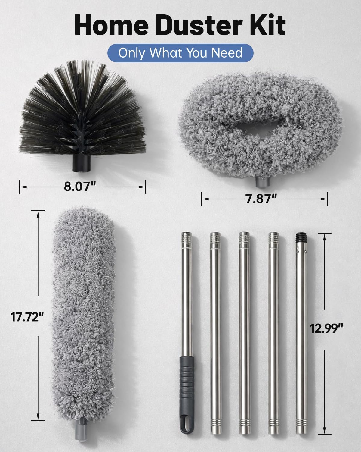 Practical 3 in 1 Dusters Kit for Cleaning, Efficient Duster with Extension Pole, Upgraded High Ceiling Fan Cleaner Duster, Easy Washable Spider Cobweb Brush Duster for Blinds/Wall/Tight Spaces