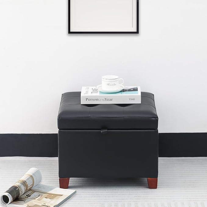Adeco Faux Leather Storage Ottoman - Image 8