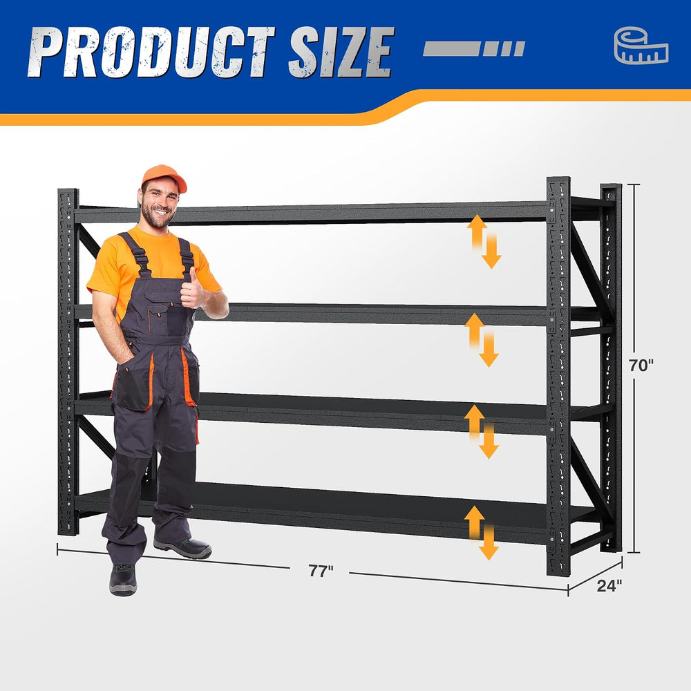 BYNSOE 77" W Storage Shelves 9000lbs Garage Metal Shelving Heavy Duty Ga...