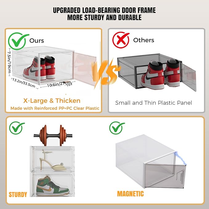 Shoe Storage Boxes Stackable, X-Large Plastic Clear Shoe Organizers - Image 6