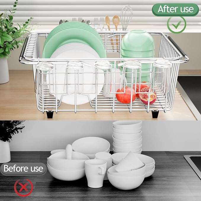 Dish Drying Rack in Sink, Extendable Stainless Steel Dish Drainers - Image 7