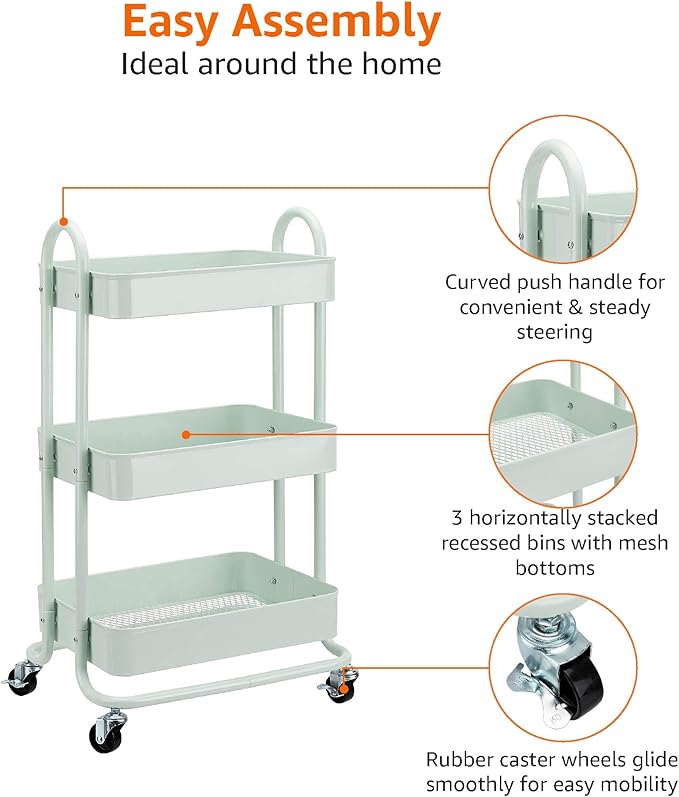Amazon Basics 3-Tier Metal Rolling Utility or Kitchen Cart - Image 4