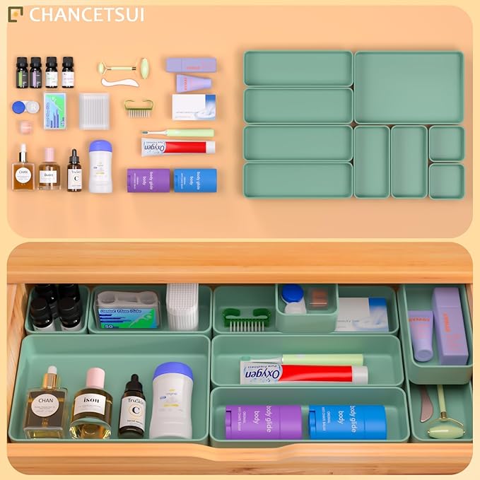 CHANCETSUI 9 Pcs Stackable Drawer Organizer Trays Set, Desk Drawer Organizer - Image 3